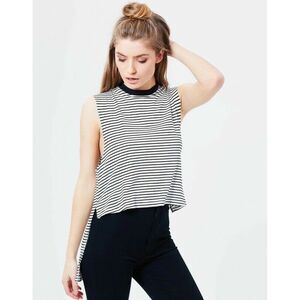 Nana Judy High Low Striped Sleeveless Soft T-Shirt Top Size S